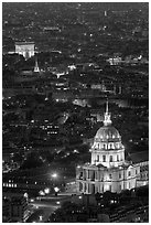 Invalides and Arc de Triomphe at night. Paris, France (black and white)