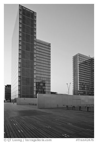 Towers of the French National Library at sunset. Paris, France