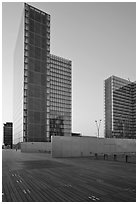 Towers of the French National Library at sunset. Paris, France ( black and white)