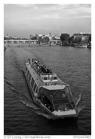 Bateau-mouche (tour boat) on Seine River. Paris, France