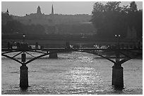 Sunset over the Seine River and bridges. Paris, France (black and white)