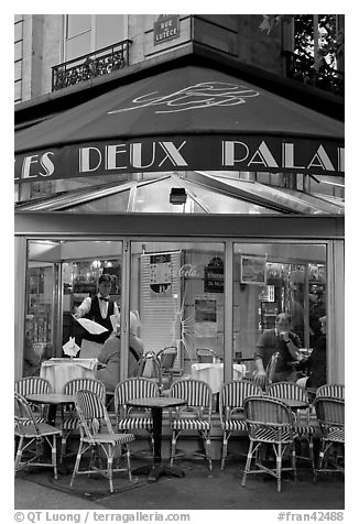 Cafe at dusk. Paris, France (black and white)