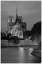 Banks of the Seine River and Notre Dame at twilight. Paris, France (black and white)