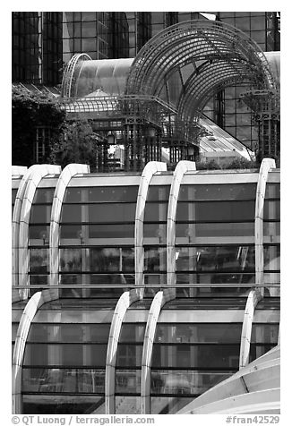 Detail of modern architecture, Forum des Halles. Paris, France (black and white)