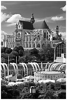 Forum des Halles and historic Saint-Eustache church. Paris, France (black and white)