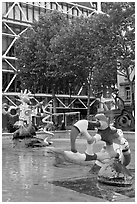 Fontaine des automates with modern colorful sculptures. Paris, France (black and white)