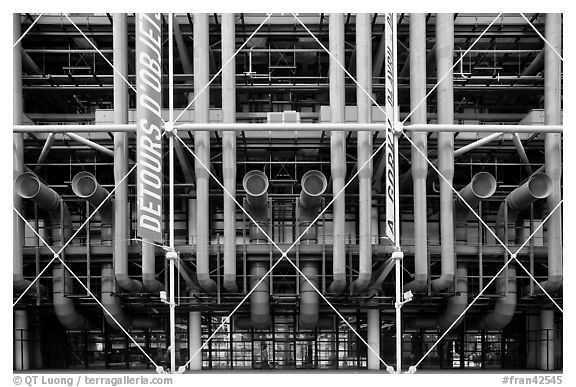 Rear of Pompidou Center with exposed blue tubes used for climate control. Paris, France