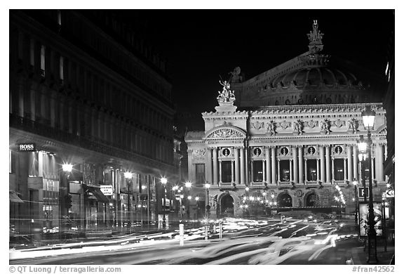 Opera (Palais Garnier) at night with lights. Paris, France