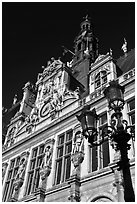 Renaissance-style facade, Hotel de Ville. Paris, France (black and white)