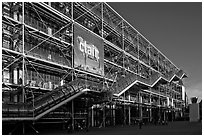 Facade of the Pompidou Center, designed by Renzo Piano and Richard Rogers. Paris, France (black and white)