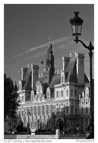 Street lamp and Hotel de Ville, afternoon. Paris, France