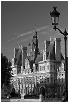 Street lamp and Hotel de Ville, afternoon. Paris, France (black and white)