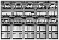 Glass windows of the Samaritaine reflecting colors of sunset. Paris, France ( black and white)