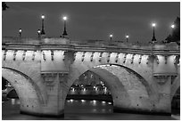 Pont-Neuf and lights by night. Paris, France (black and white)