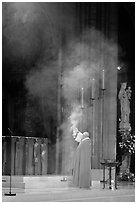 Paris cardinal officiating in cathedral Notre-Dame. Paris, France (black and white)