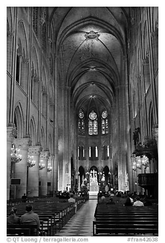 Nave during mass, Notre-Dame. Paris, France (black and white)