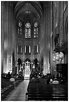 View of Choir during Mass, Notre-Dame. Paris, France (black and white)