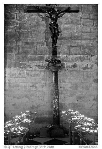 Candles and Christ, Notre-Dame. Paris, France (black and white)