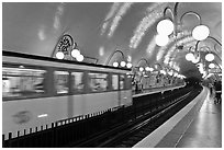 Subway train and station. Paris, France (black and white)