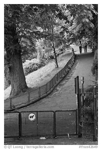 Park with couple in the distance, Montmartre. Paris, France