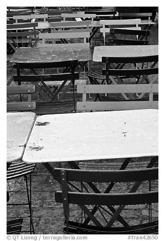 Wet tables and chairs, Montmartre. Paris, France