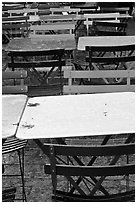 Wet tables and chairs, Montmartre. Paris, France (black and white)