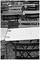 Wet tables and chairs, Montmartre. Paris, France (black and white)