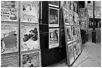 Reproduction of period posters for sale, Montmartre. Paris, France (black and white)