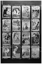 Reproduction of vintage advertising posters, Montmartre. Paris, France ( black and white)