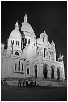 Basilica of the Sacre-Coeur (Basilica of the Sacred Heart) at night, Montmartre. Paris, France (black and white)