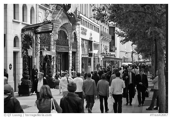 Sidewalk, Champs-Elysees. Paris, France (black and white)