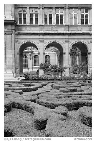 Garden of hotel particulier. Paris, France (black and white)