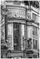 Facade detail of Printemps department store. Paris, France ( black and white)