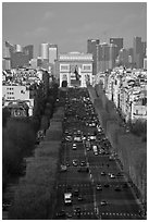 Champs-Elysees, Arc de Triomphe, and La Defense, from Ferris Wheel. Paris, France (black and white)