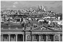 Classical building, Rooftops and Butte Montmartre. Paris, France (black and white)