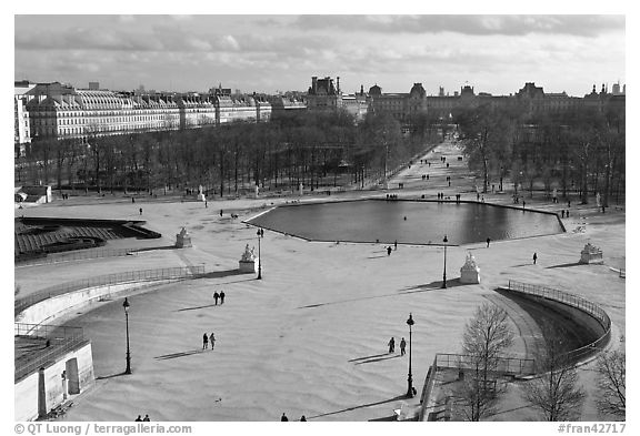 Tuileries garden in winter from above. Paris, France (black and white)