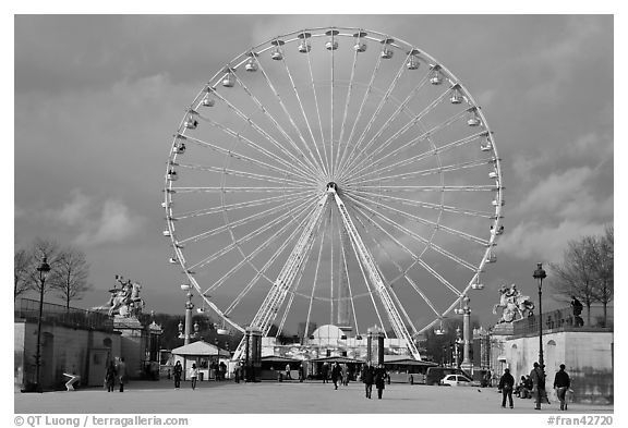 La grande roue from the Tuileries Garden. Paris, France (black and white)