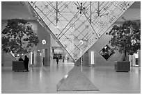 Inverted pyramid and shopping mall under the Louvre. Paris, France (black and white)