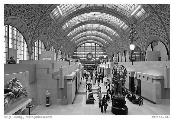 Orsay Museum, housed in the former railway station, Gare d'Orsay. Paris, France (black and white)