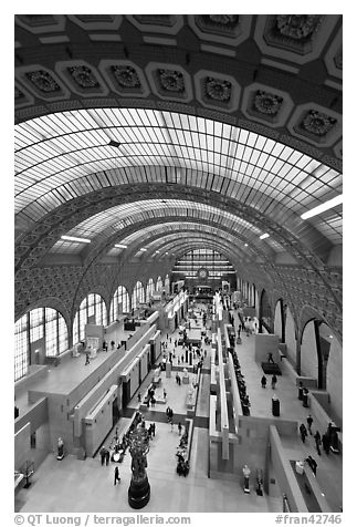 Vaulted ceiling and main room of the Musee d'Orsay. Paris, France (black and white)