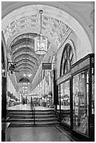 Gallery at night, passage Vivienne. Paris, France (black and white)