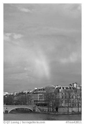 Rainbow above Ile St Louis. Paris, France (black and white)