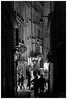 Narrow pedestrian street at dusk. Quartier Latin, Paris, France ( black and white)