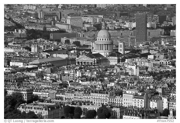 The Quartier Latin seen from the Montparnasse Tower, late afternoon. Quartier Latin, Paris, France (black and white)