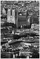 Notre Dame seen from the Montparnasse Tower, late afternoon. Paris, France ( black and white)