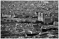 Hotel de Ville (City Hall) and Notre Dame seen from the Montparnasse Tower, sunset. Paris, France ( black and white)