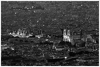Hotel de Ville (City Hall) and Notre Dame seen from the Montparnasse Tower, dusk. Paris, France ( black and white)
