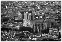 Notre Dame seen from the Montparnasse Tower, sunset. Paris, France (black and white)