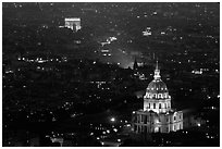 Aerial view of Arc de Triomphe and Invalides by night. Paris, France (black and white)