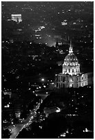 Arc de Triomphe and Invalides seen from the Montparnasse Tower by night. Paris, France (black and white)